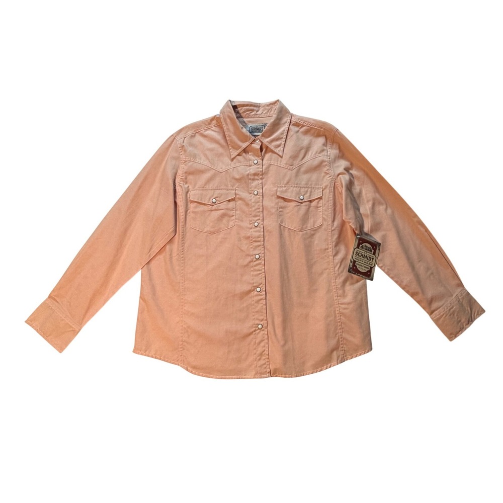Schmidt Workwear‎ Womens XL Peach Coral Western Snap Cotton Canvas Shirt NWT